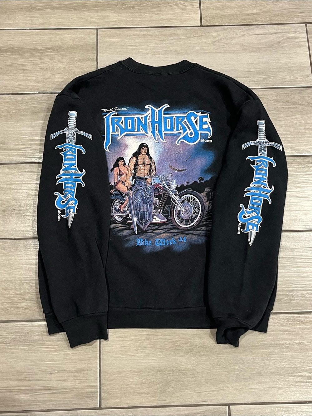 Vintage Iron Horse Saloon Bike Week 94 Pocket Crewneck Sweatshirt 90s 1990s Mot